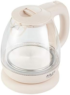 adler AD 1238 Elektrischer Wasserkocher aus Glas, klein, 1 l, 1100 W, LED-Beleuchtung, 1 Liter, Beig
