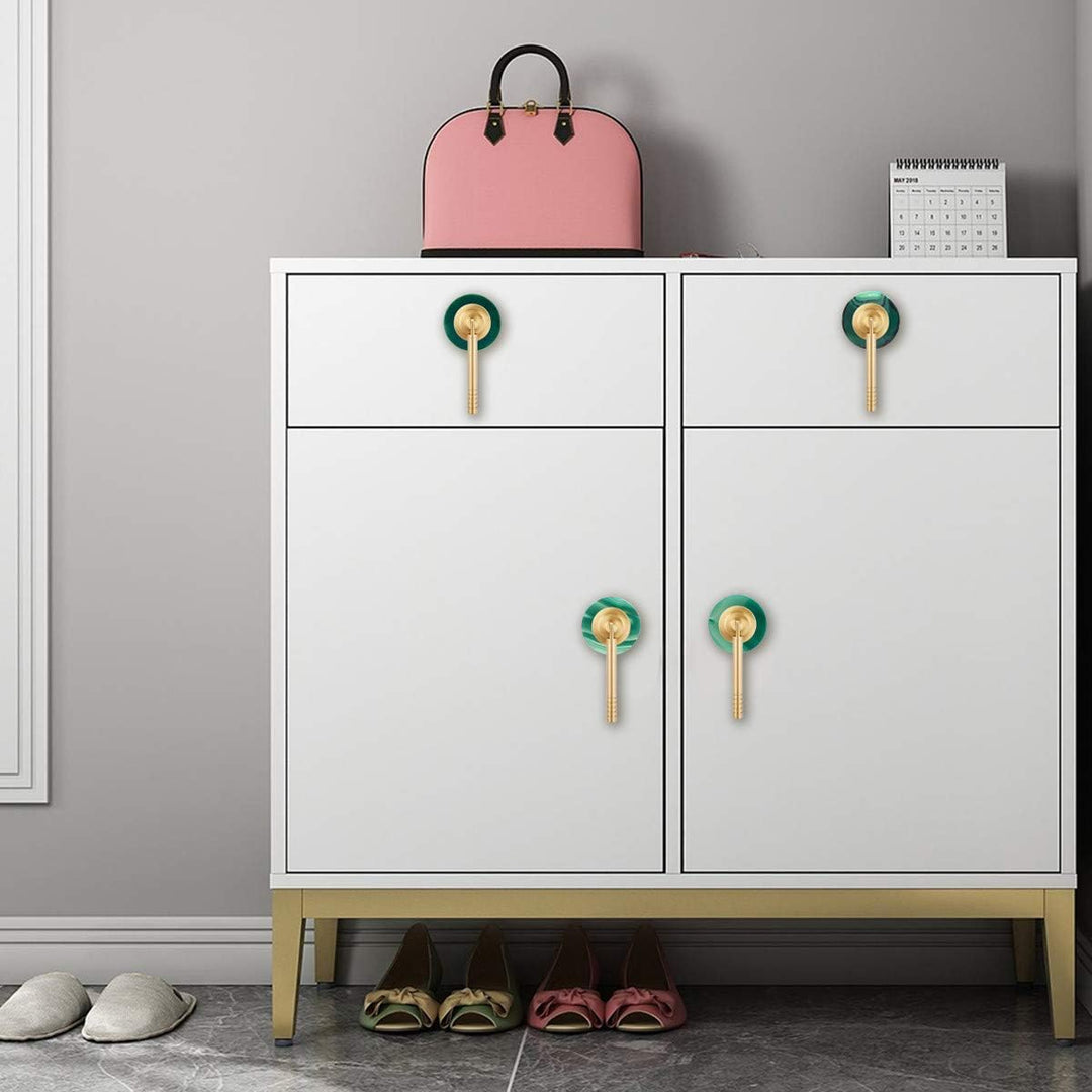 mookaitedecor Set von 2 Gebohrten Grün Achat Slice Drawer Cabinet Knob mit 8,4 cm zylindrischer Grif