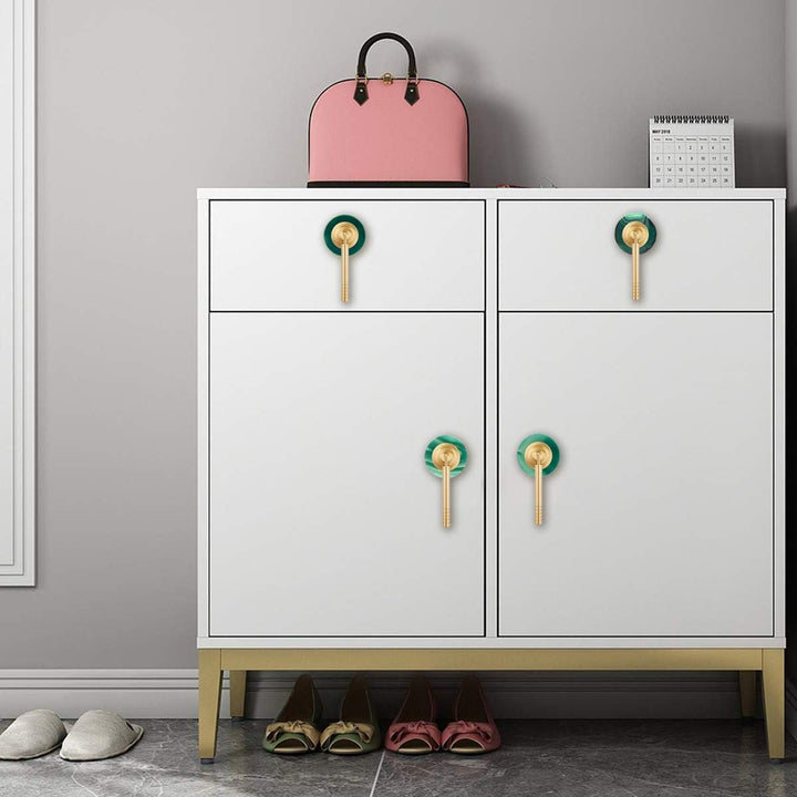 mookaitedecor Set von 2 Gebohrten Grün Achat Slice Drawer Cabinet Knob mit 8,4 cm zylindrischer Grif