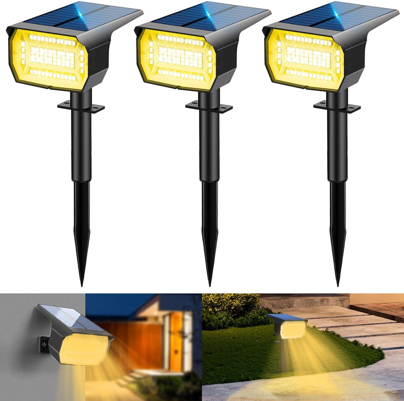 LOTMOS Solarstrahler für Aussen [3 Stück/72LED], 3 Modi IP67 Wasserdicht Solar Gartenleuchten, 3000K