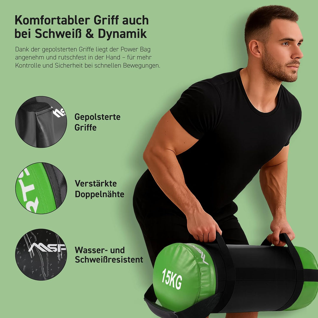 MSPORTS Power Bag Premium 5-30 kg Fitness Bag - Sandsack für Functional Fitness Gewichtssack 15 kg