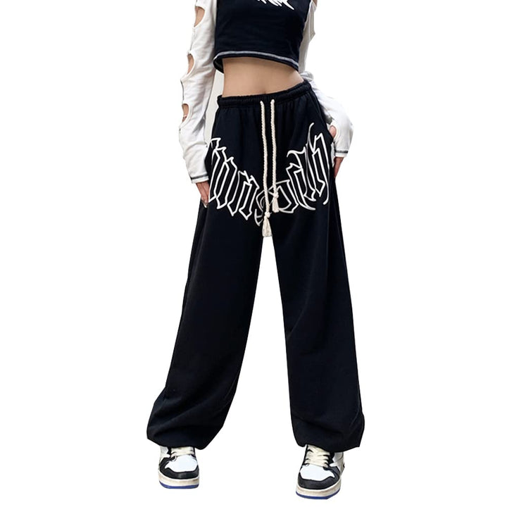 Hewlshawn Damen Hosen Gothic Y2k Cargo Baggy Jogger Sporthose Baumwolle Aesthetic Vintage Kordelzug