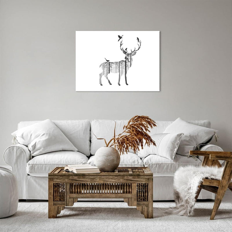 Bilder auf Leinwand Hirsch Herbst Wald Illustration Leinwandbild 70x50cm Wandbilder Dekoration Wohnz