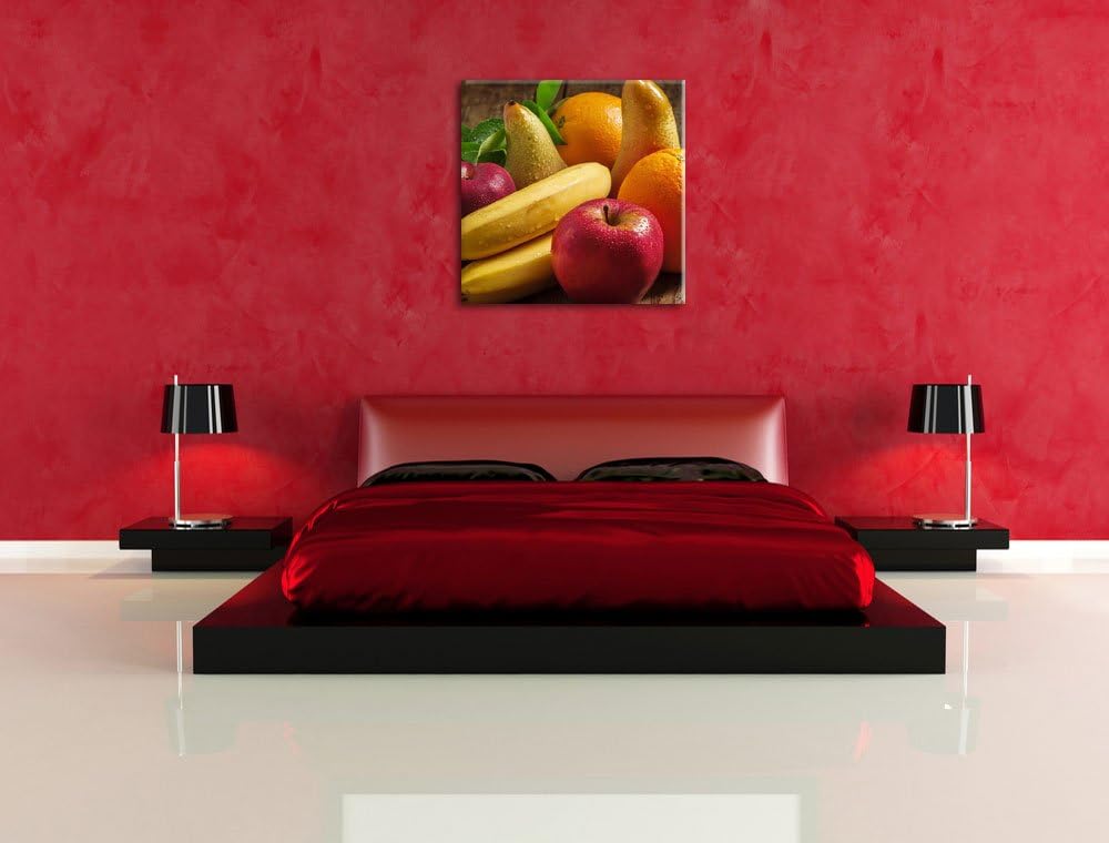 Pixxprint Obst Erdbeeren Kiwi Orangen / 70x70cm Leinwandbild bespannt auf Holzrahmen/Wandbild Kunstd