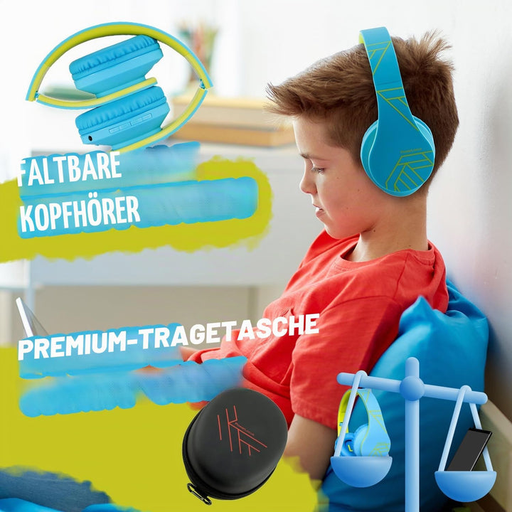 Kinder Kopfhörer, PowerLocus KinderKopfhörer Bluetooth mit 85dB Lautstärkebegrenzung, Faltbar mit Tr