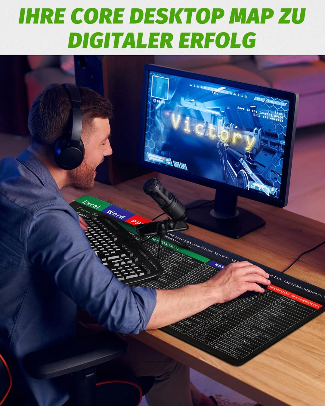Excel Mauspad Deutsch Gross 800x300mm | Harte & Dicke Oberfläche, Starke Haftung | Glatte Gaming Mou