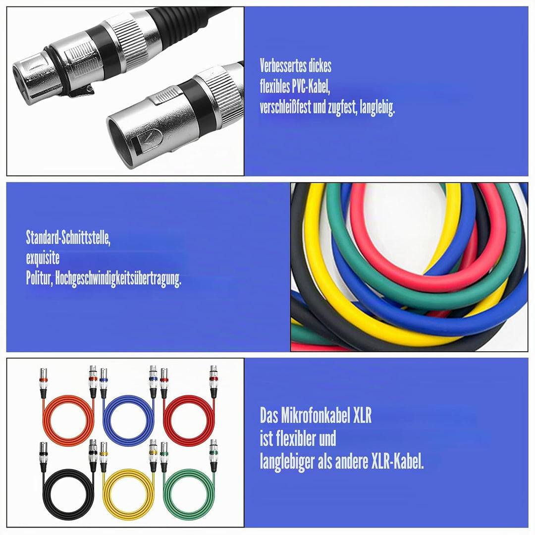 10 Pack XLR Kabel, 1m Mikrofonkabel XLR-Kabel, DMX Kabel, 3-Pin Mikrofon XLR Signal Cable Connection