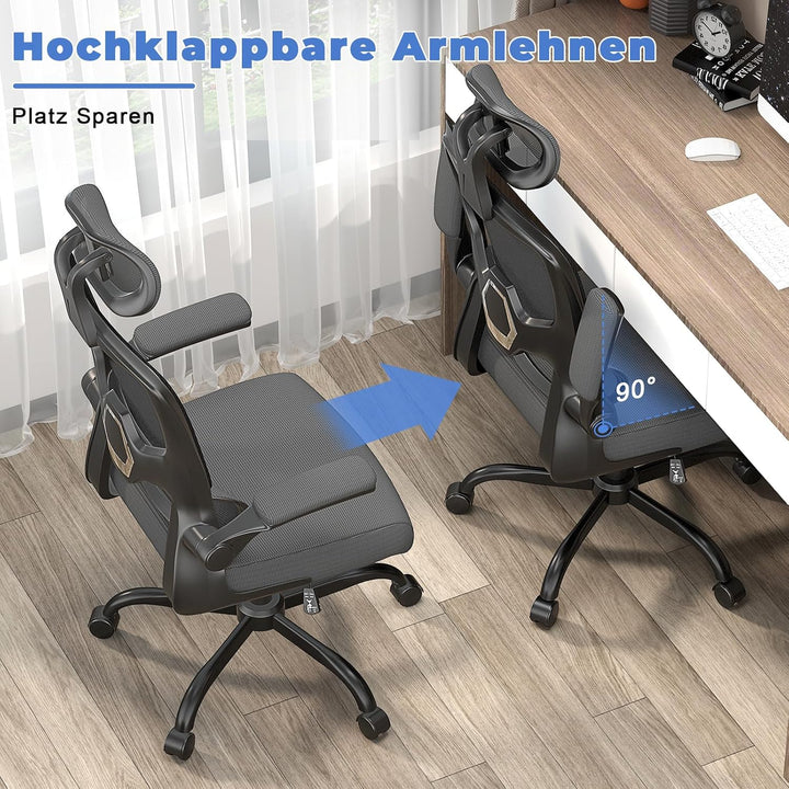 naspaluro Bürostuhl, Ergonomischer Schreibtischstuhl mit Verstellbarer Kopfstütze, Armlehnen, Dynami
