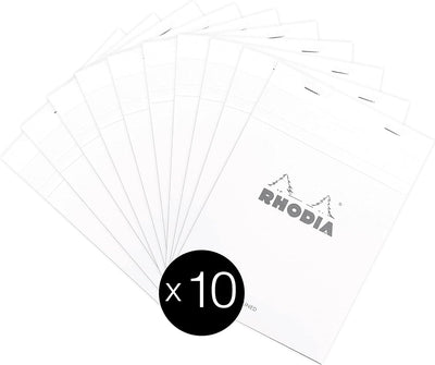 Rhodia 16601C - Packung mit 10 Notizblöcken No.16, DIN A5 80 Blätter liniert mit Rand 80g, Weiss, 1