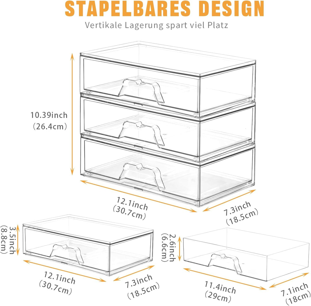 3 Pack Schubladen Organizer Schminktisch Stapelbare Schubladenboxen Klare Acryl Kosmetik Organizer S