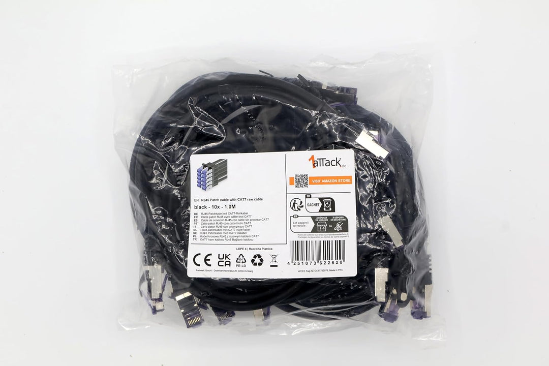 1aTTack.de 10x 1.0 M CAT7 Netzwerkkabel - 10 Gigabit - RJ45 Patchkabel Ethernet Kabel (SFTP PIMF LSZ