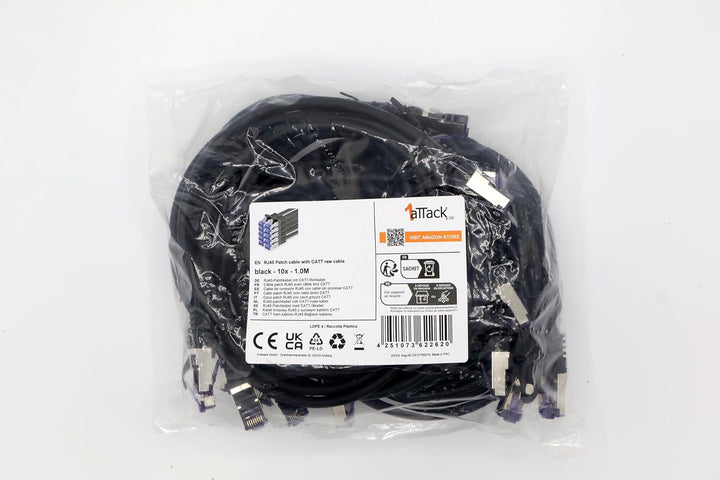 1aTTack.de 10x 1.0 M CAT7 Netzwerkkabel - 10 Gigabit - RJ45 Patchkabel Ethernet Kabel (SFTP PIMF LSZ