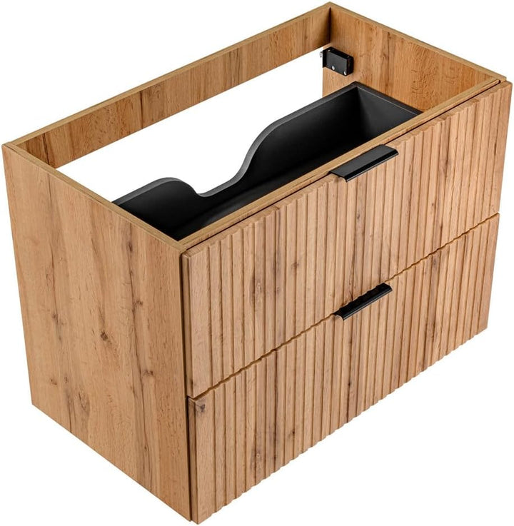 Lomadox Badezimmermöbel Waschtisch-Unterschrank 80 cm in Wotaneiche mit gerillter Front, 2 Softclose