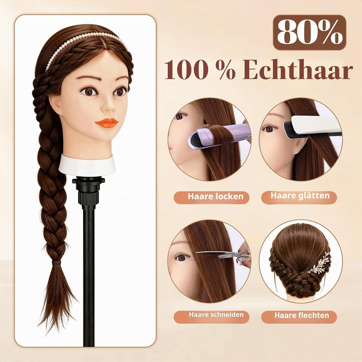 Yofuly 26 Zoll Trainingsköpfe, 80% Echthaar Kosmetik Schaufensterpuppenkopf mit Tischklemme & DIY-Ha