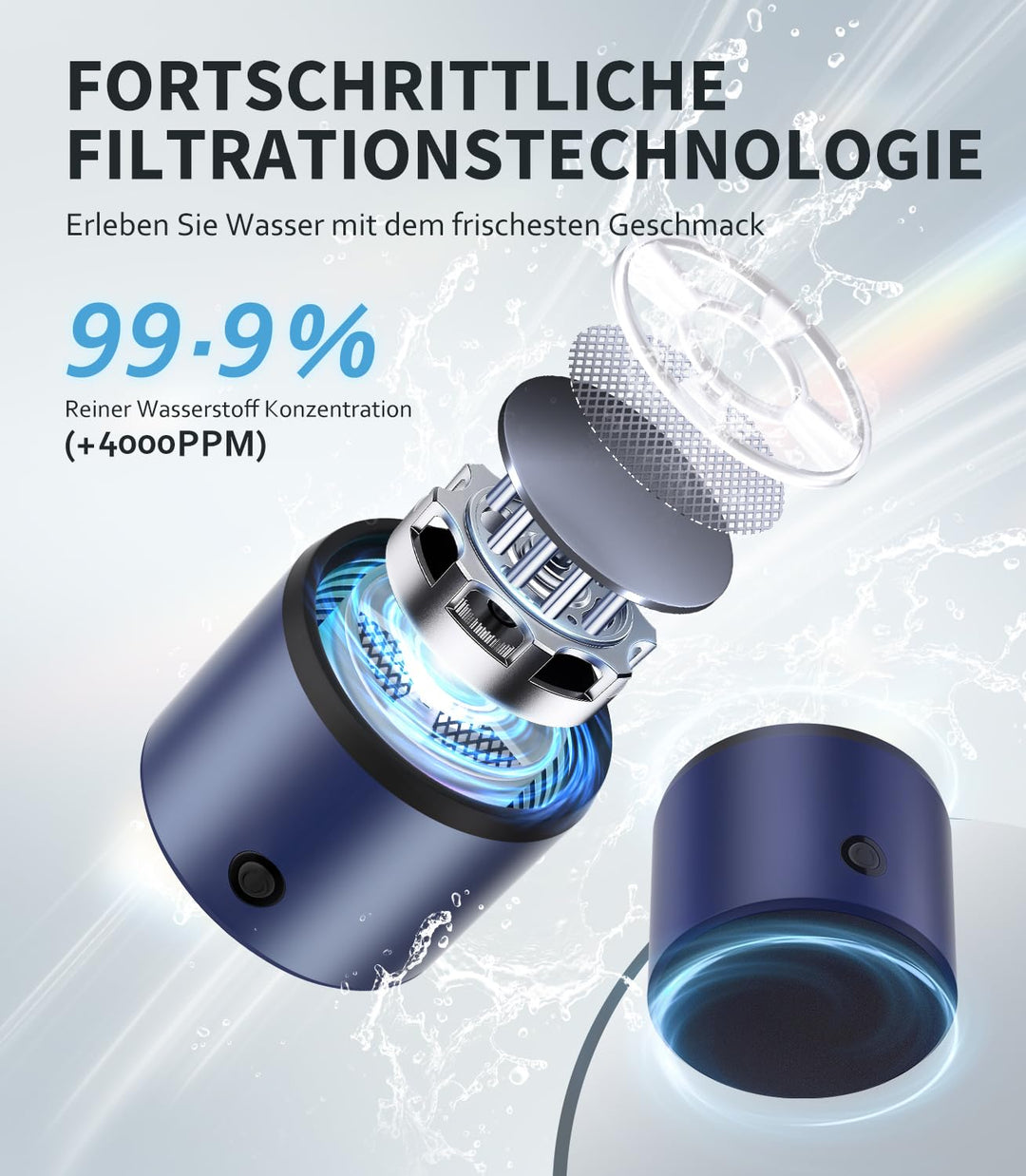Hochwertige Wasserstoff Wasserflasche【24h stabile H₂-Aktivität & SPE-Technologie】【SilberTec 360° – 9