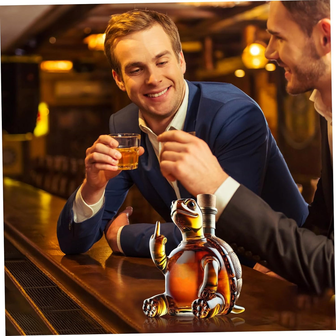 350-ml-Schildkröten-Weindekanter mit Mittelfinger, Whiskyflasche aus transparentem Glas mit Stopfen,