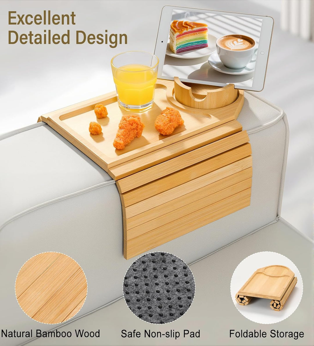 Kssiaz Couch Armlehne Tablett, Bambus Sofatablett Tisch für Couch, Armlehnenablage für Sofa mit Getr