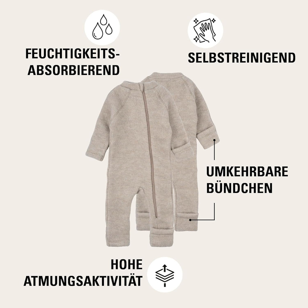 Mikk-line Walkoverall | Wollwalk Overall für Baby und Kleinkind | Schlafanzug Aus 95% Wolle - 100% M