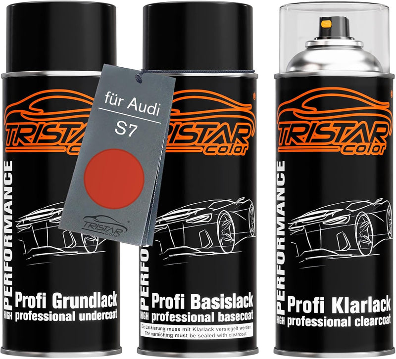 Autolack Spraydosen Set für Audi S7 Naranja Tropic Grundlack Basislack Klarlack Sprühdose 400ml