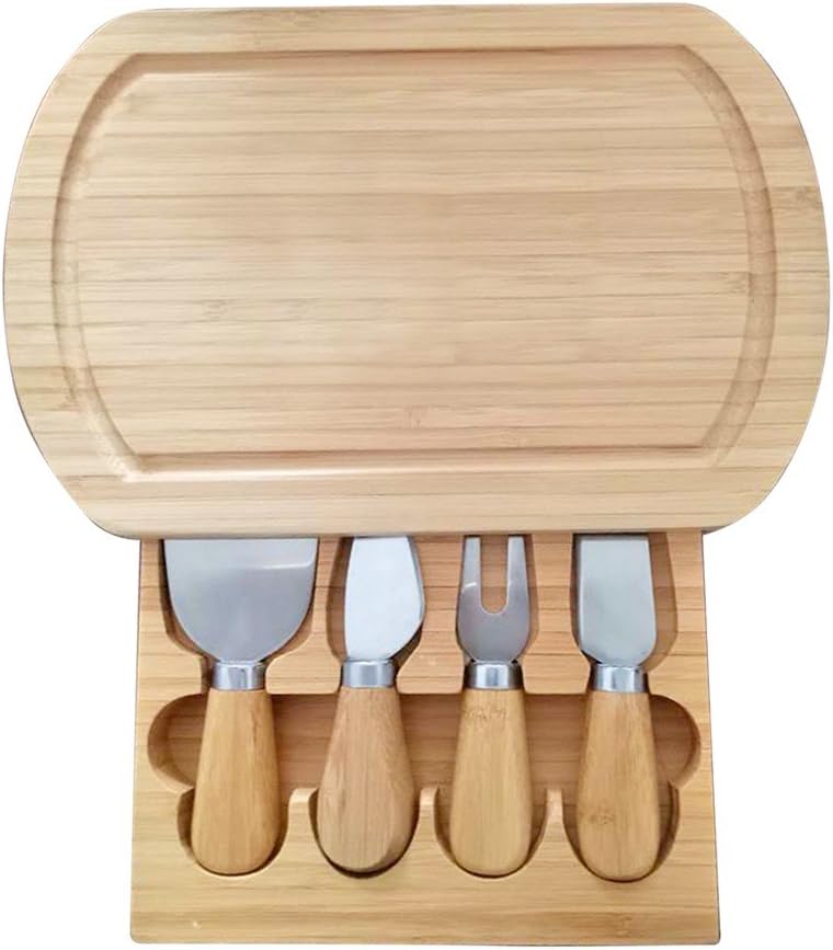 Käsebrett Käseplatte Servierbrett Cheese Board aus umweltfreundlichem Bambus mit Hobel Gabel Messer
