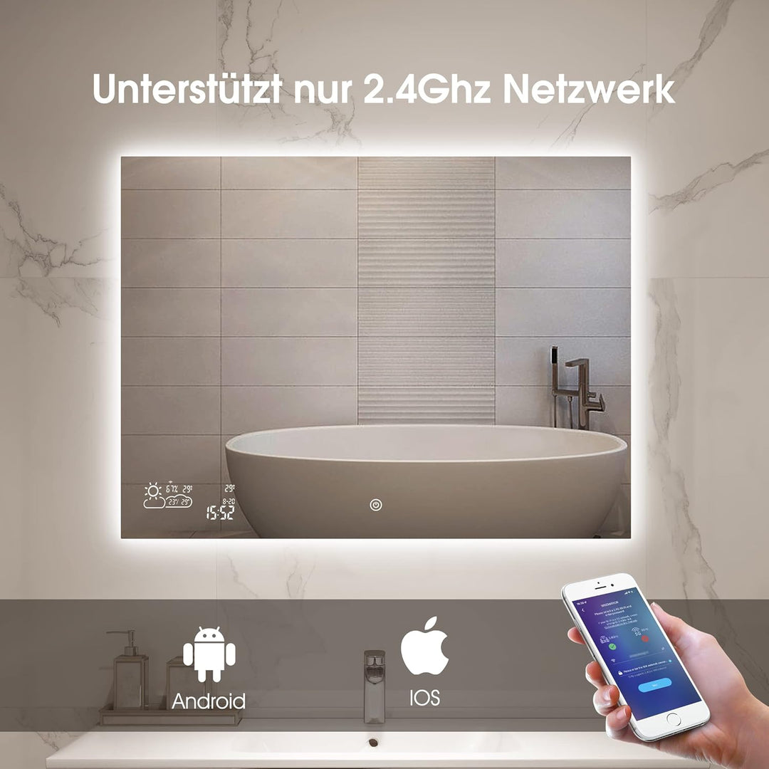 byecold Badspiegel mit LED Beleuchtung 80x60CM, Badezimmerspiegel Antibeschlag, Bad Spiegel Wandspie