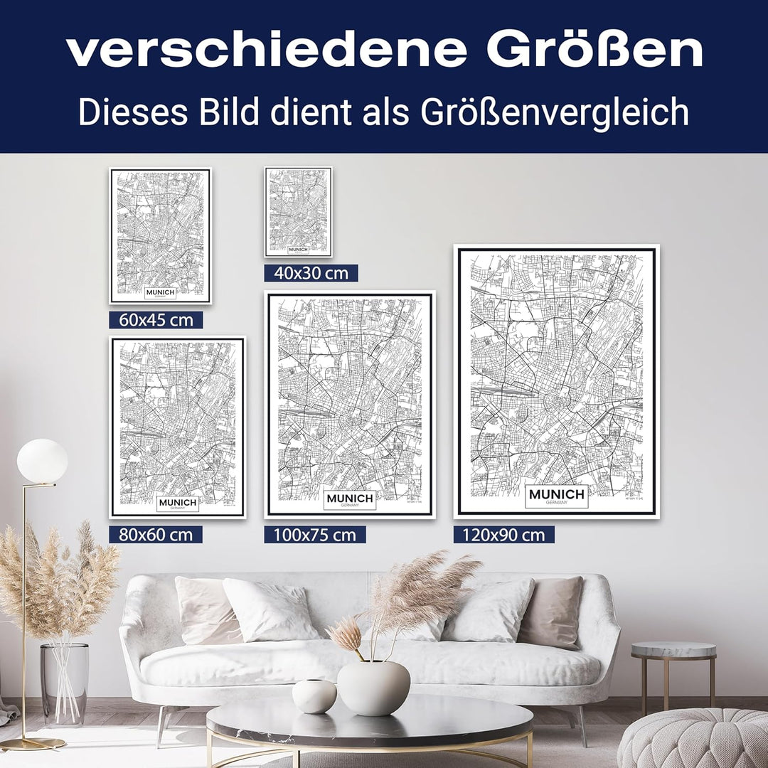 wandmotiv24 Stadt Karte als Leinwandbild, 60x45cm, Hochformat, München, Deutschland, Munich, Plan, S