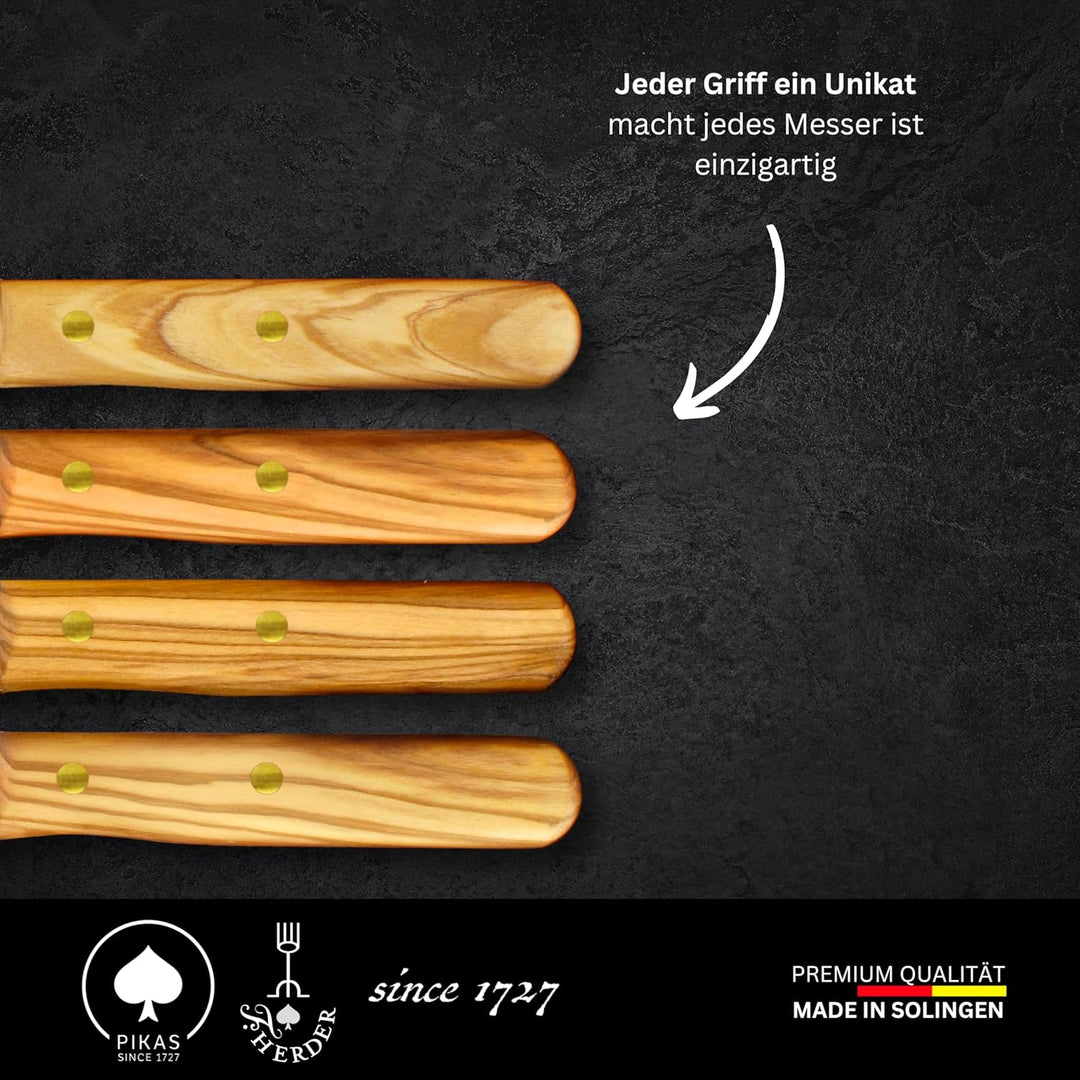 Solingen Messer, 2er Set Olive Holzgriff, Premium Buckelmesser, Klinge rostfrei 11cm - Küchenmesser,