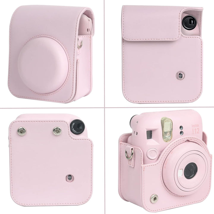 Crefotu Tasche Hülle mit 256 Taschen Fotoalbum für für Fujifilm Instax Mini 12 Sofortbildkamera (Ros