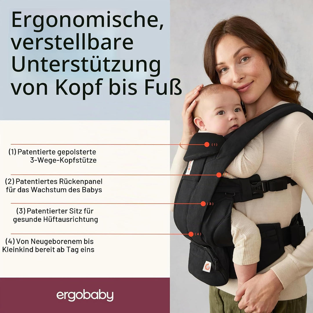 Ergobaby Omni Deluxe All-in-One Babytrage für Neugeborene ab Geburt bis 20kg, Ergonomische 4-Positio