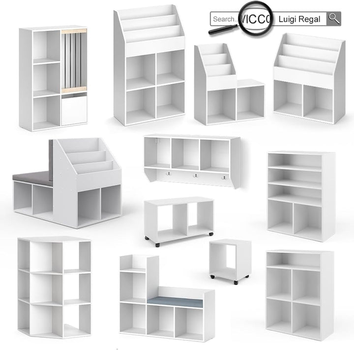 Vicco Wandregal für das Kinderzimmer Luigi, Weiss, 107 x 56 cm Regal 107x56 cm ohne Faltbox, Regal 1