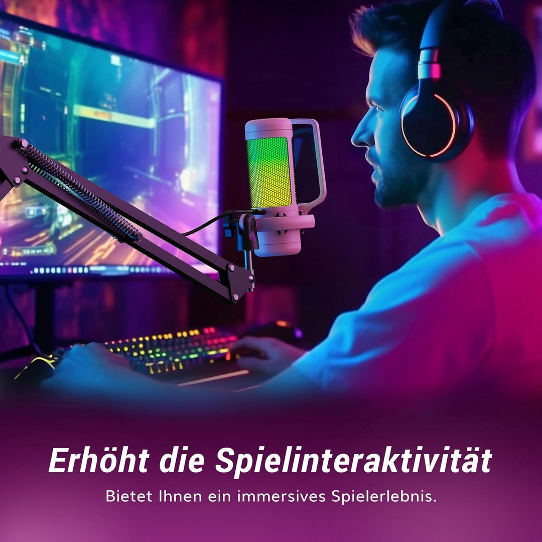 TONOR RGB Gaming Mikrofon PC Set Heilligkeit Verstellbar, USB Microphone mit Mikrofonarm für Compute