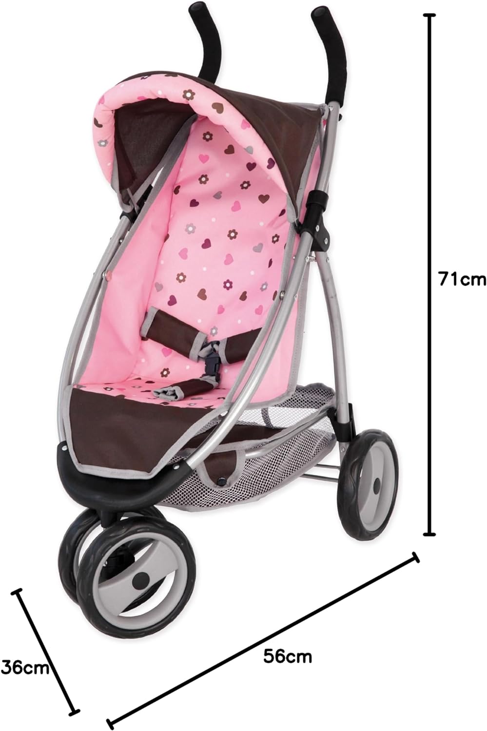 Bayer Design 39920AA Puppenwagen, Puppen Jogger Sport, mit Doppelrad vorne, braun, 37 x 52 x 69 cm