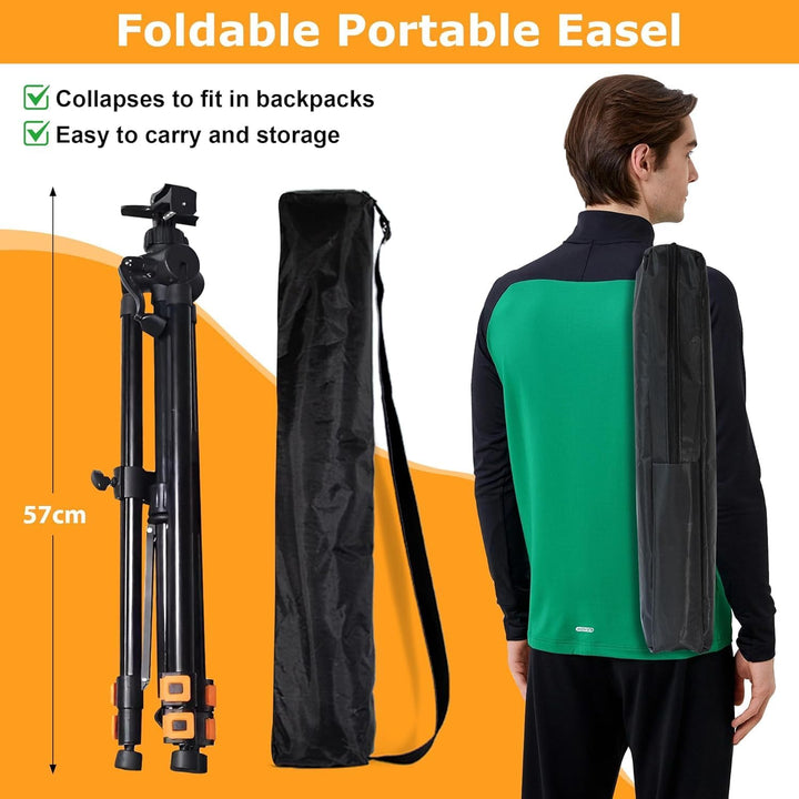 Staffelei Metall höhenverstellbar 52–162 cm, stabile Atelier- & Feldstaffelei mit Ablage & Tasche, t