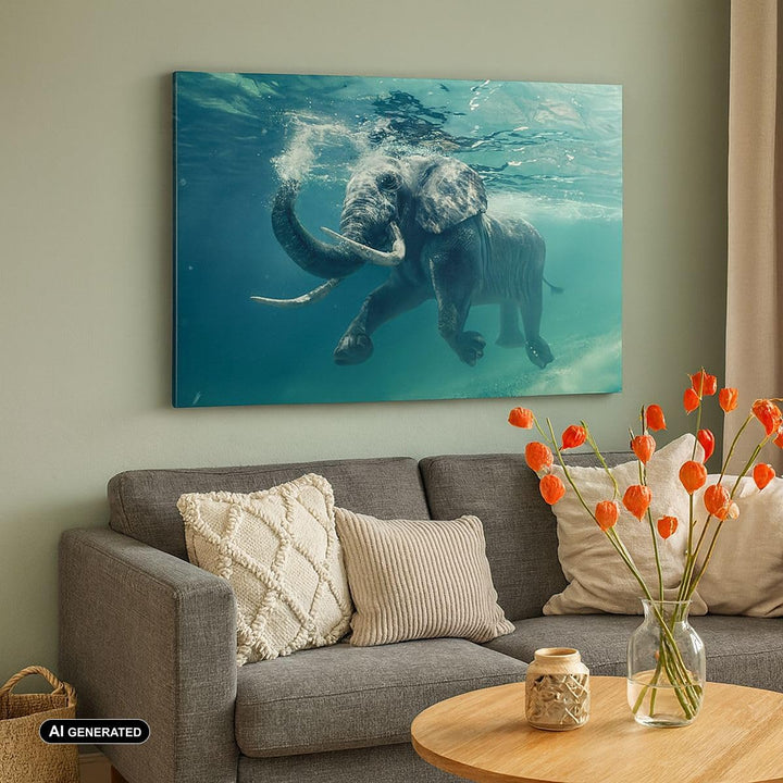 Bilder auf Leinwand 100x70cm Leinwandbild mit Rahmen Elefant Tier Wasser Gross Wanddeko Bild Schlafz