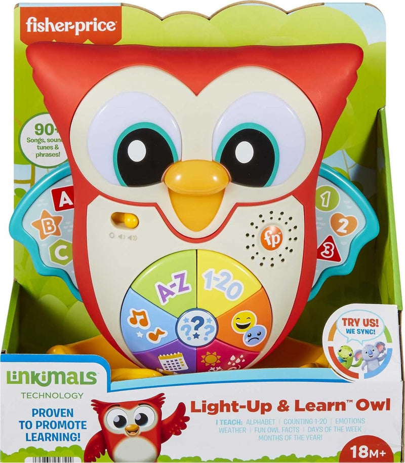 Fisher-Price - BlinkiLinkis Schlaue Eule, Englische Version, interaktives Lern-Spielzeug mit Musik,