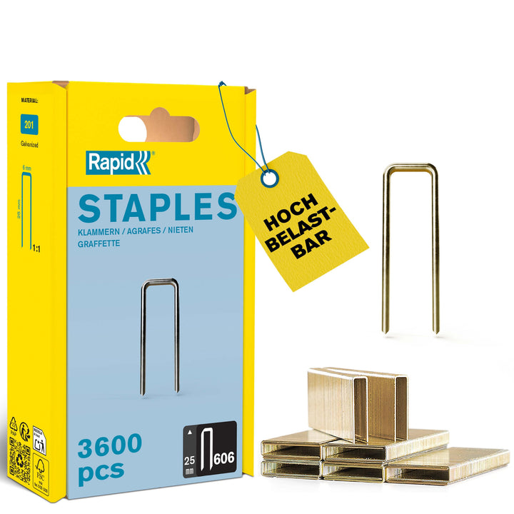 Rapid Tackerklammern Typ 606, 25mm Klammern, 3.600 Stk. Kunststoffbox, Schmalrückenklammern für Holz