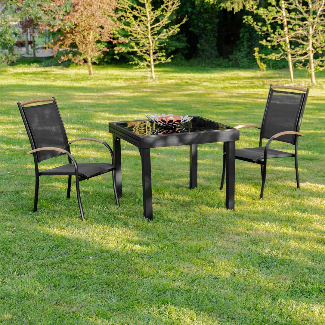 ib style - 8er Set Diplomat Stapelstuhl Schwarz | Gartenstuhlset Stapelbar | Aluminium Mehrfach gewe