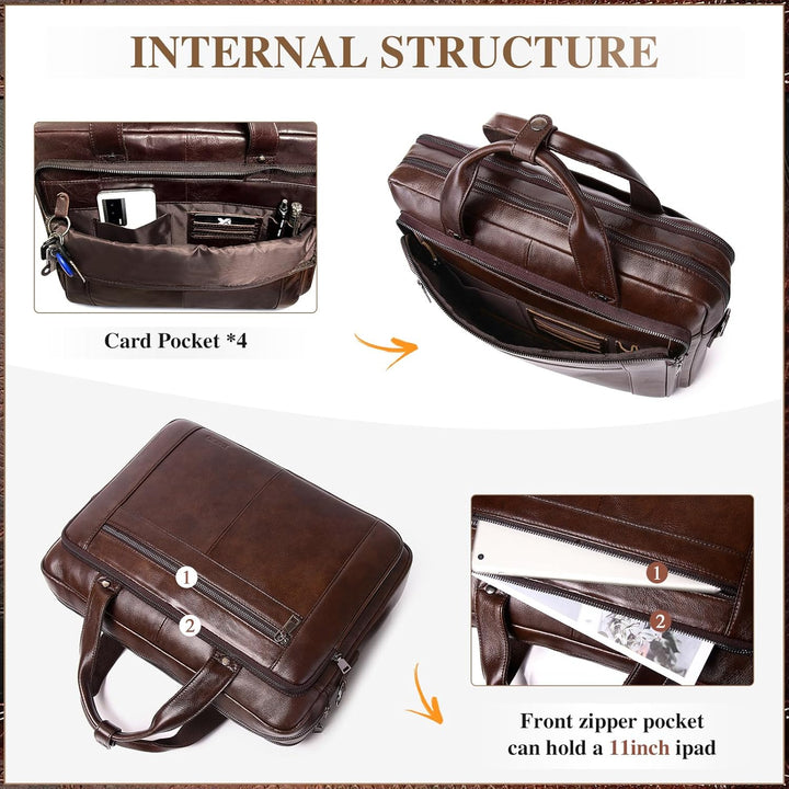 BAIGIO Herren Aktentasche Leder Laptoptasche Business Handtasche Gross Umhängetasche Vintage Lederta