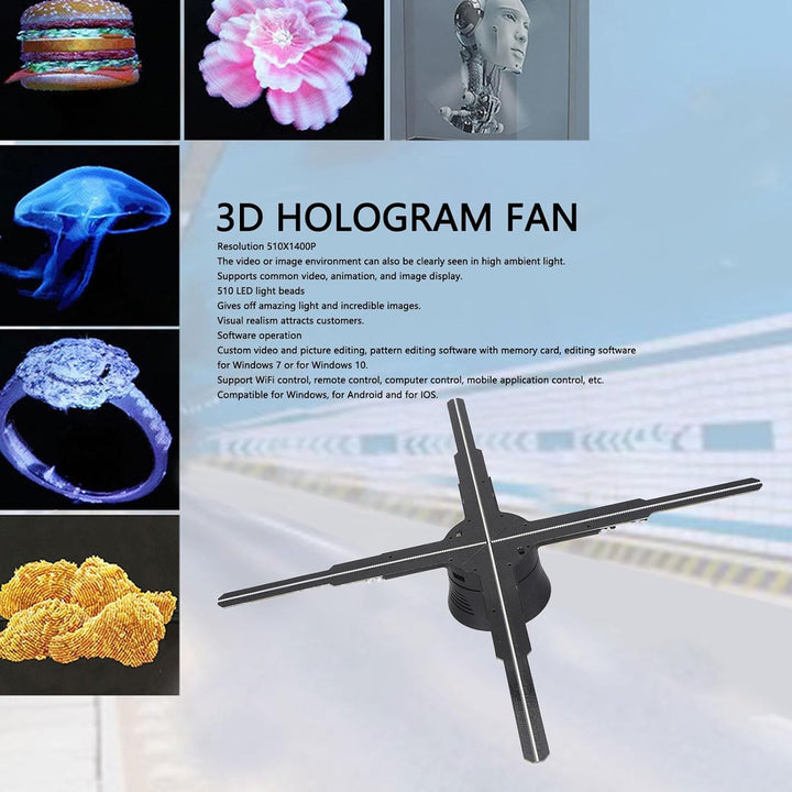 Holografischer 3D-Projektor, 45 cm, 4 Flügel, 3D-Hologramm-Lüfter, Werbedisplay, Integriert, 8 GB, U