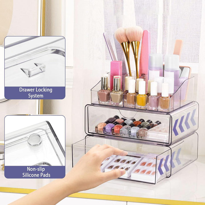 3 Ebenen Make-up Organizer Schublade,Transparenter Kosmetik Organizer,Stapelbarer Schminktisch Organ
