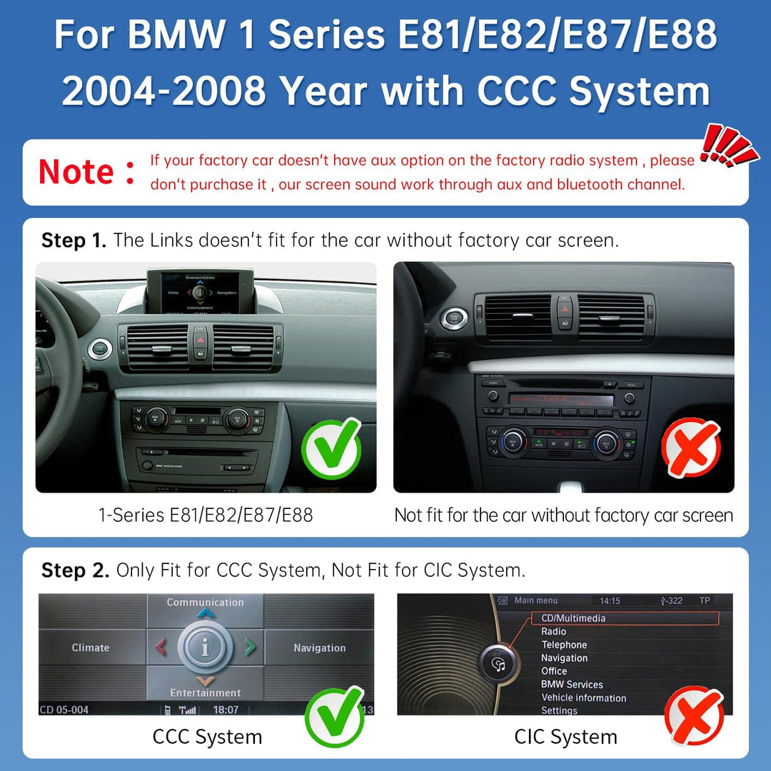 Road Top 12,3 Zoll Autoradio CarPlay für BMW 1er E81/E82/E87/E88 mit CCC | 2004-2008, Linux HD Touch