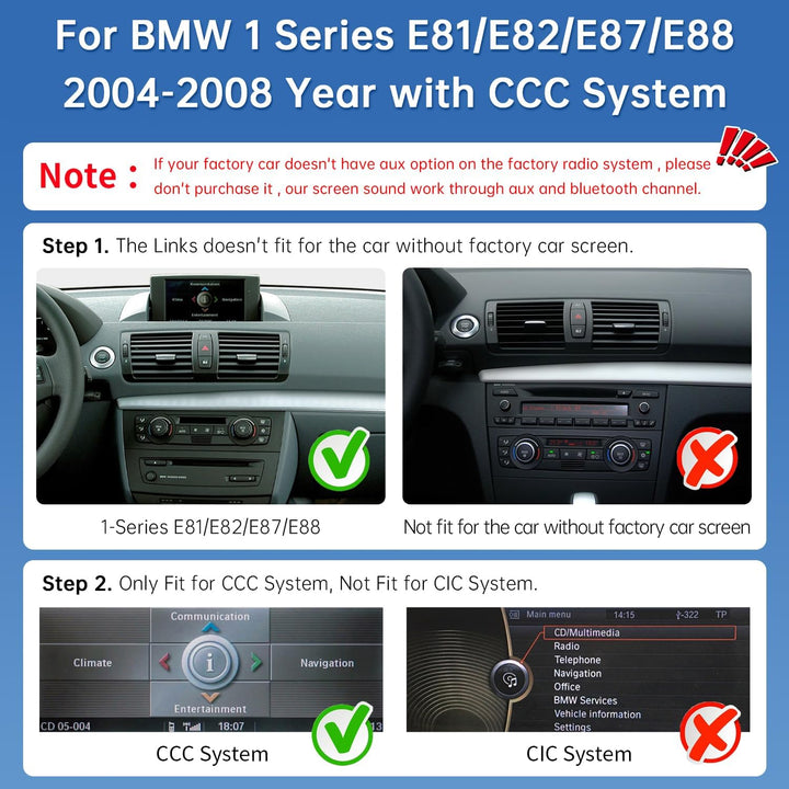 Road Top 12,3 Zoll Autoradio CarPlay für BMW 1er E81/E82/E87/E88 mit CCC | 2004-2008, Linux HD Touch