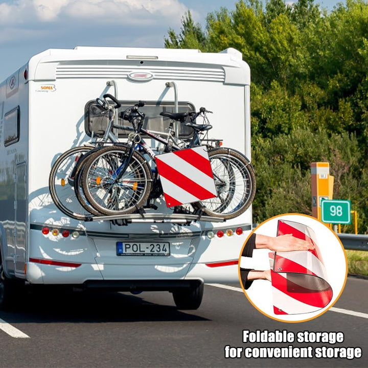 Warntafel, 2 in1 Warntafel Italien Spanien mit 4 Spannseile, 50 x 50 cm Warnschild Fahrradträger für