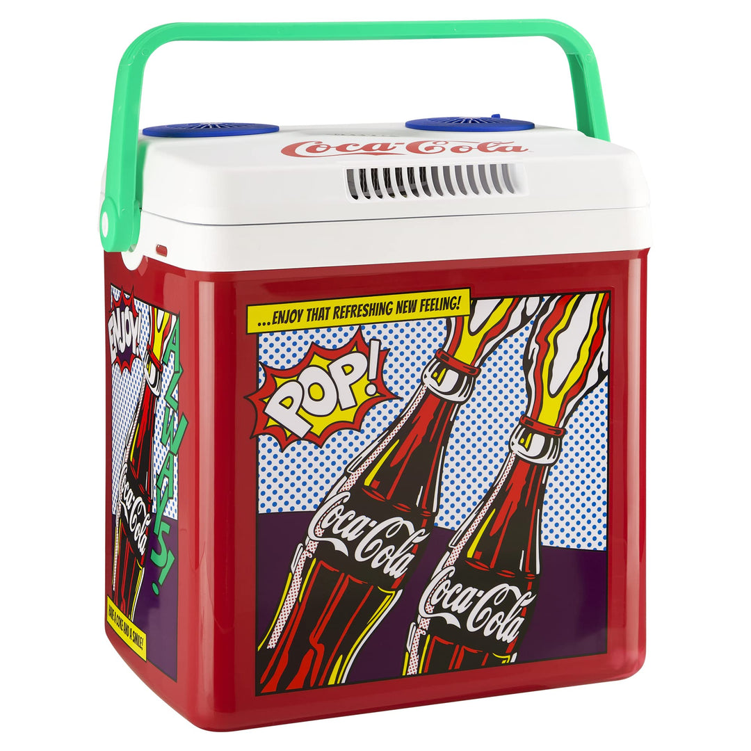 °CUBES Coca-Cola Elektrische Kühlbox I Popart Design I 25 Liter I Auto Kühlbox 12 Volt mit 2 Anschlü