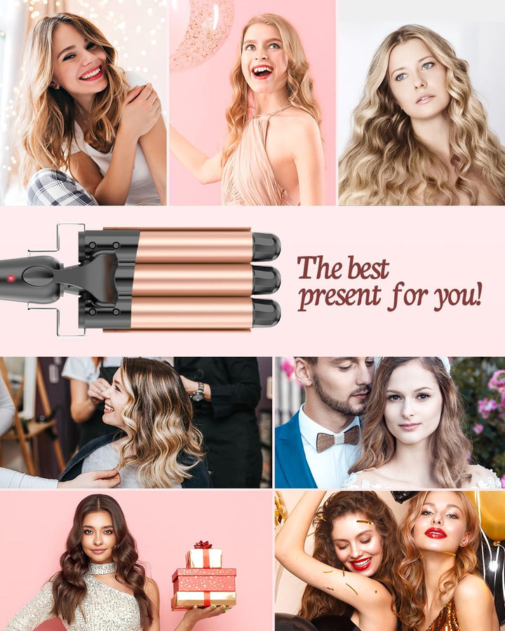 25mm Welleneisen für Haare, Lockenstab 3 Fässer Beach Wave (Or rose), Or Rose