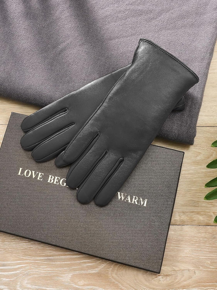 Touchscreen Handschuhe für Damen Warme Lederhandschuhe Gefüttert Winter SMS-Handschuhe Grau L, Grau