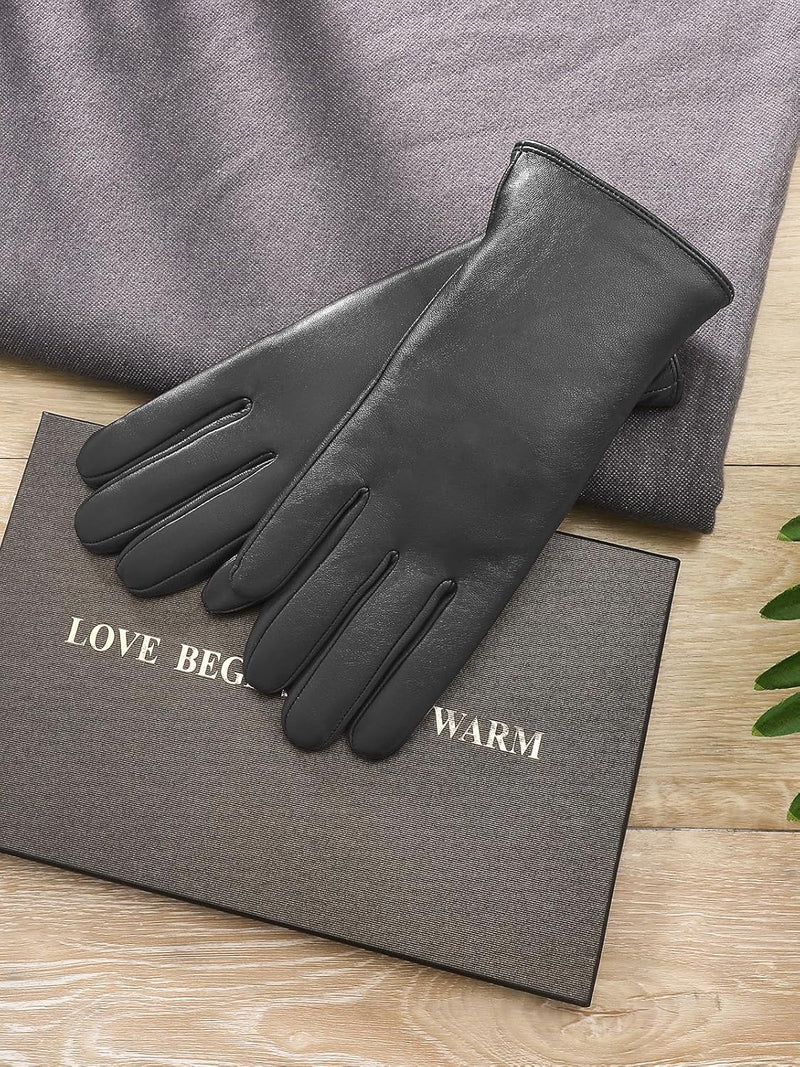 Ymmchy Touchscreen Handschuhe für Damen Warme Leder Handschuhe Gefüttert Winter SMS Handschuhe Grau
