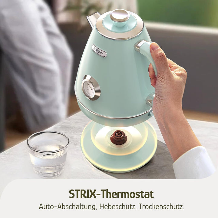 Hazel Quinn Elektrischer Wasserkocher Edelstahl, BPA-frei, Temperaturanzeige, Retro Design, Automati