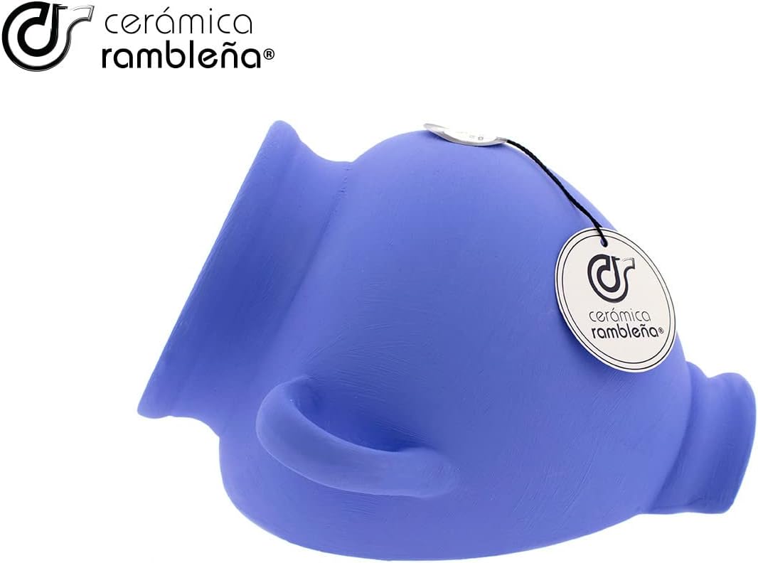 CERÁMICA RAMBLEÑA | Blumentopf zum Aufhängen | Hängende Tonblumentopf | Wandtopf | Blau D122 | 20x20