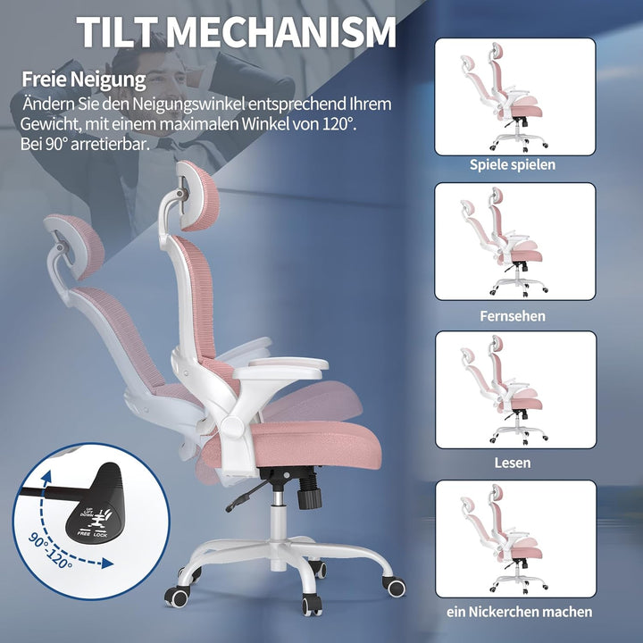 TRALT Ergonomischer Bürostuhl - Schreibtischstuhl mit Verstellbare Kopfstütze Höhenverstellbarer Bür